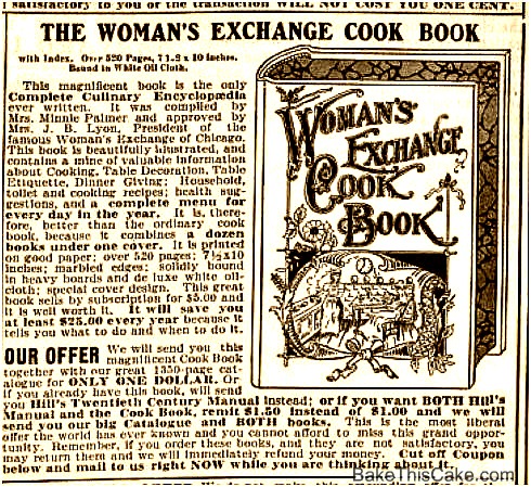 Ad for Woman's Exchange Cook Book The Interior Vol 36 1905 BakeThisCake