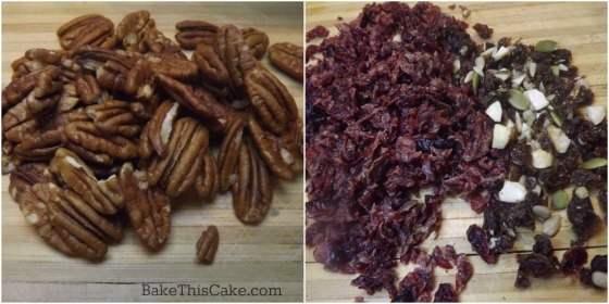 chopped nuts and mixed dried fruits for boozy election cake by bakethiscake